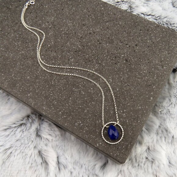 Lapis Lazuli Silver Beaded Circlet Necklace - Short Pendant Necklace - Picture 3 of 6